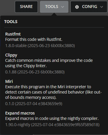 Rust Playground TOOLS